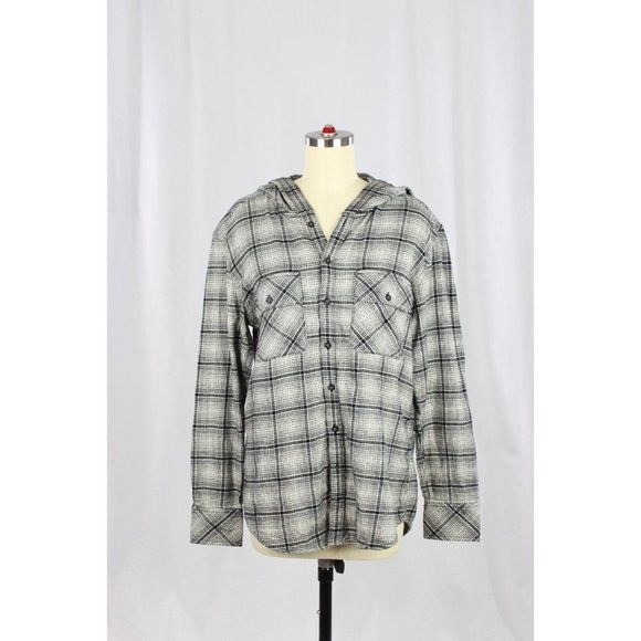 Aritzia Tops - Aritzia TNA Brewster Black Grey Plaid Check Flannel Button Down Shirt, Size S